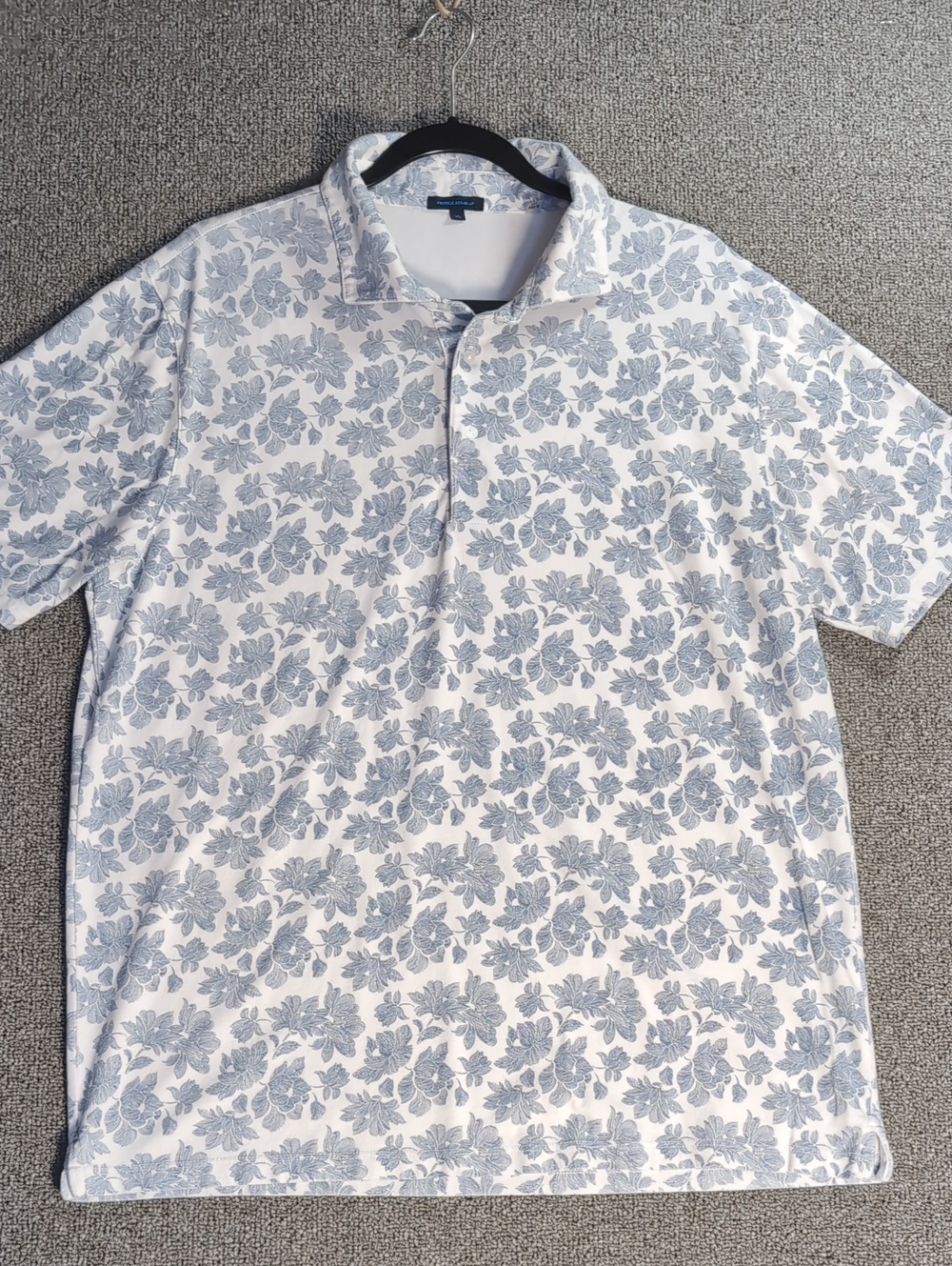 Patrick Assaraf Pima Cotton Stretch Light Blue Floral Short Sleeve Polo Size XL